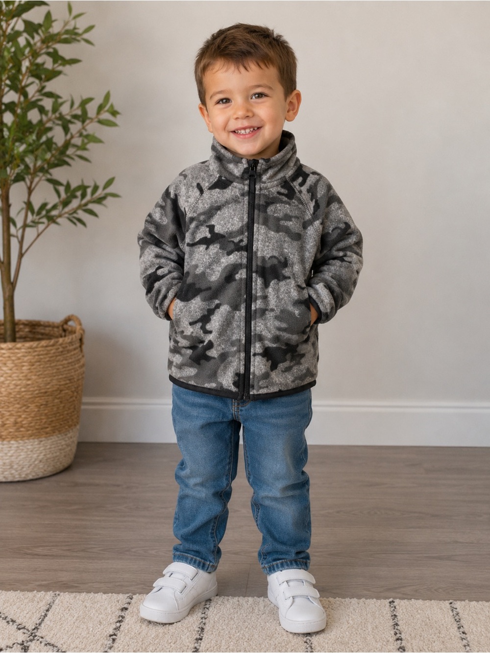 George Toddler 3T Gray Camo Full Zip Fleece Jacket